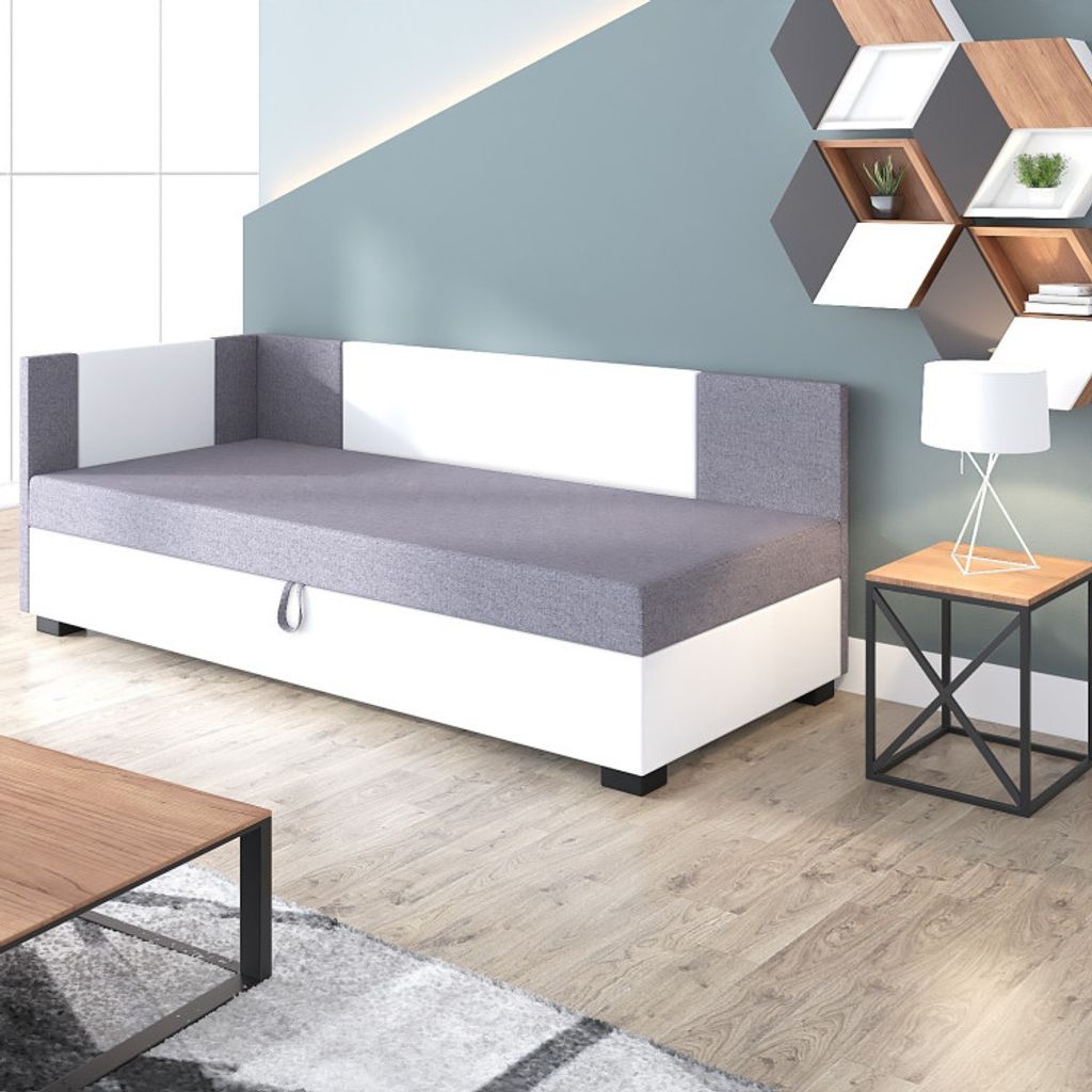 Polsterbett 80x195 MERY PLUS 1 - grau/weiß