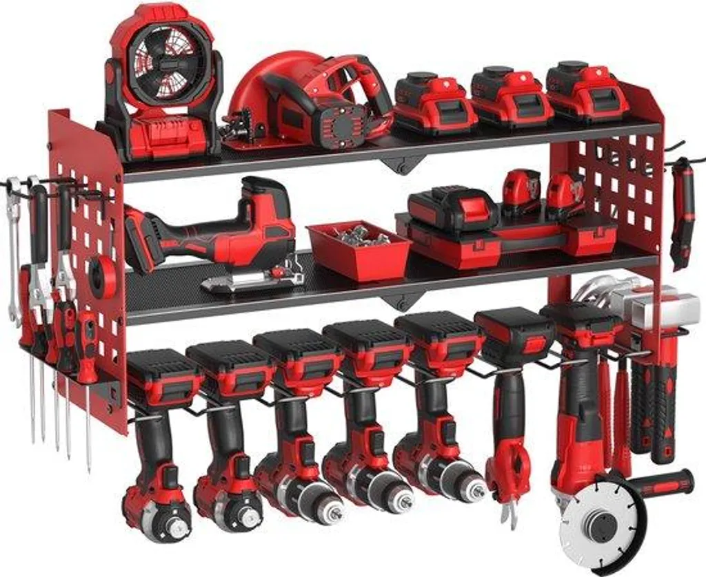 Organiseur mural outils 3 niveaux rouge 64 cm contre le désordre