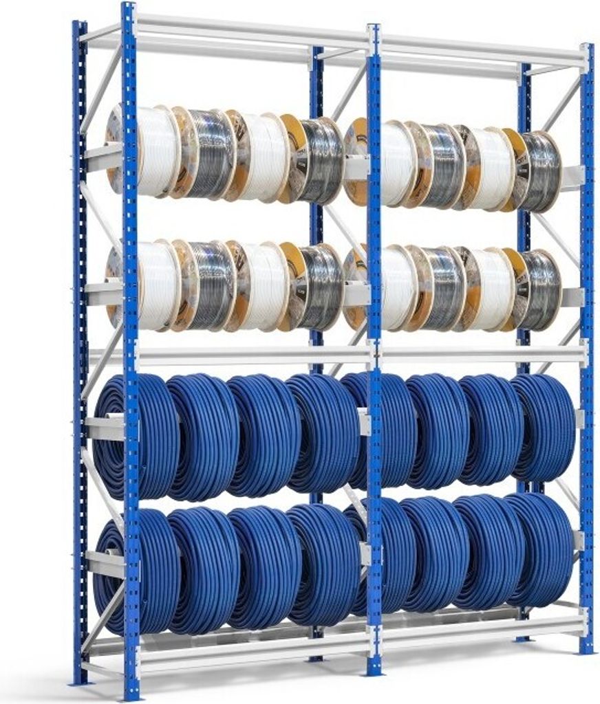 Spulenregal MAXIMUS | Grundregal | HxBxT 240x100x50cm | 3 Ebenen | Spulenhalter Ø5cm | Lichtblau/Lichtgrau