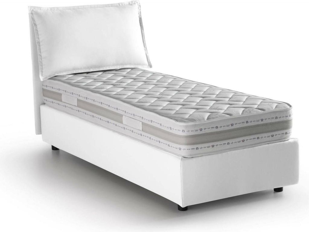 Einzelbett Rossella, Containerbett mit Stoffbespannung, 100% Italy, Frontöffnung, inklusive Matratze 80x200 cm, Weiß