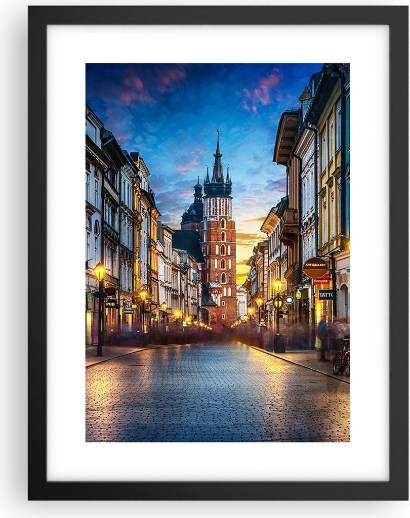 Gerahmtes Poster - Schwarzer Rahmen - Krakau Kirche Mariacki - 30x40 cm - Wand Bild - Wanddeko - Wandbilder - Kunstposter - Wandposter - Bilderrahm...