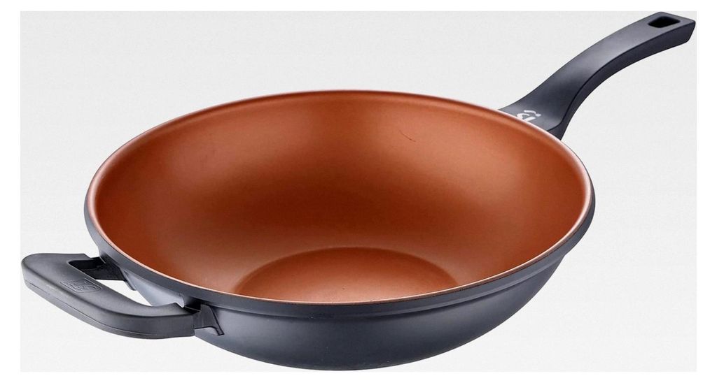 Wok 32 cm aus Bronze / Antihaftbeschichtet / Aus Gegossenem Aluminium / Griffe mit Soft-Touch-Oberfläche / Geeignet für alle Herdarten