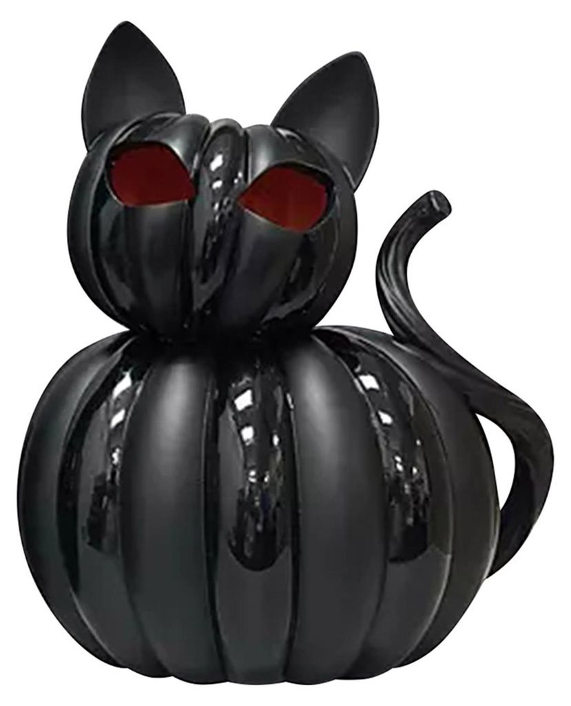 Schwarze Katzenfigur, Halloween-Tischdekoration, Harz-Katzenstatue mit gruseligen Augen, für Partys, Heimdekoration, Kaminsims, Geschenk für Katz...