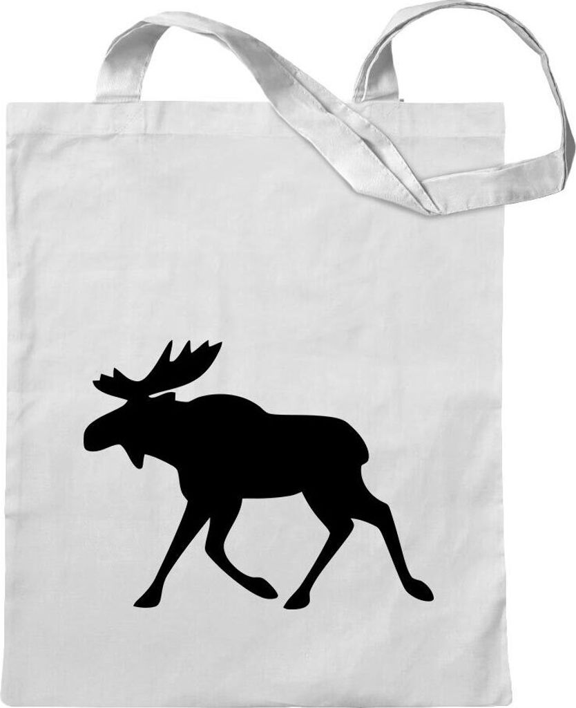 Kiwistar - Baumwolltasche - weiss - Elch/Schweden - Tragetasche Stoffbeutel Umhängetasche langer Henkel