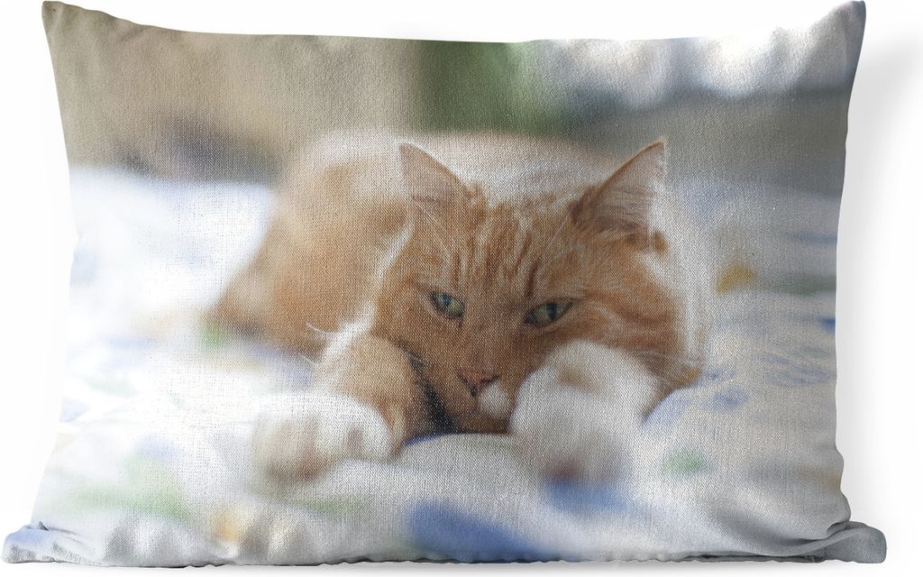 MuchoWow Outdoor Kissen - Katze - Bett - Tagesdecke - Mädchen - Kinder - Kinder - Kind - 50x30 cm - Wetterfest - Lounge Kissen - Sofa kissen - W...