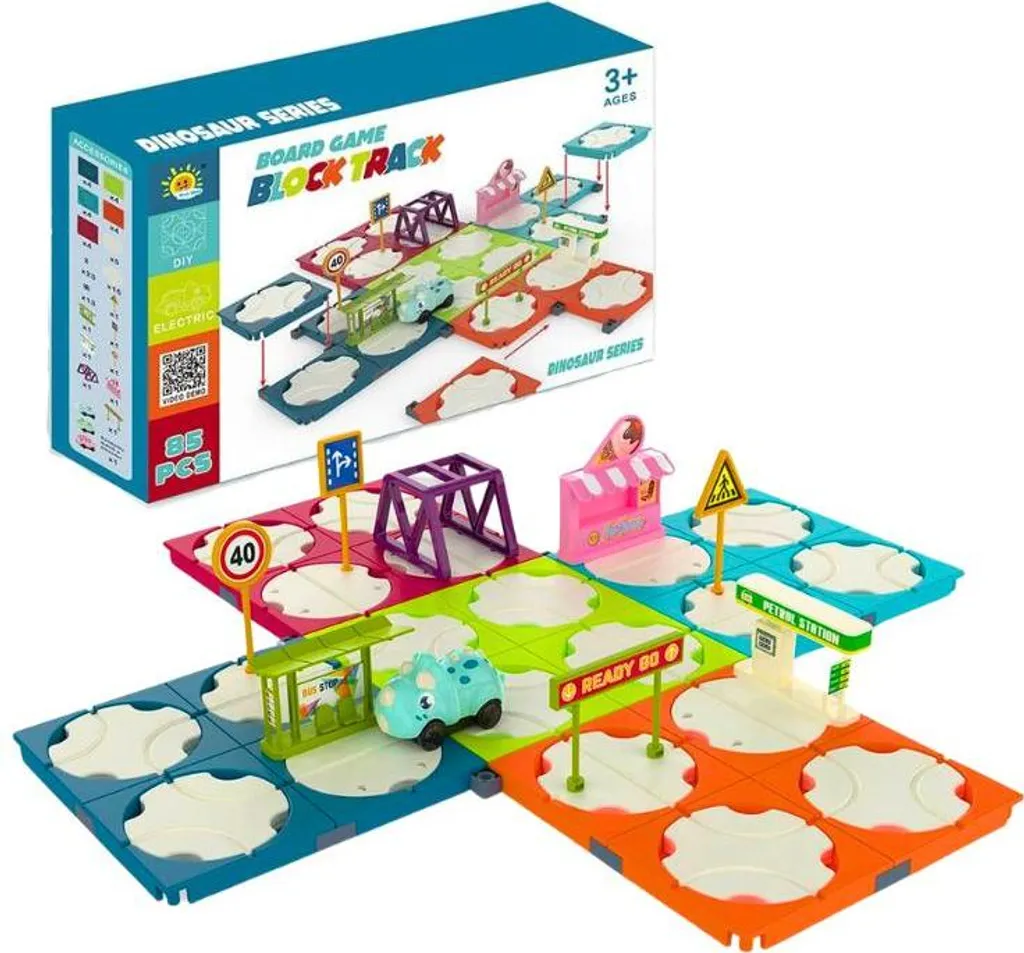 Jeu de labyrinthe routier et pistes de construction avec 4 véhicules