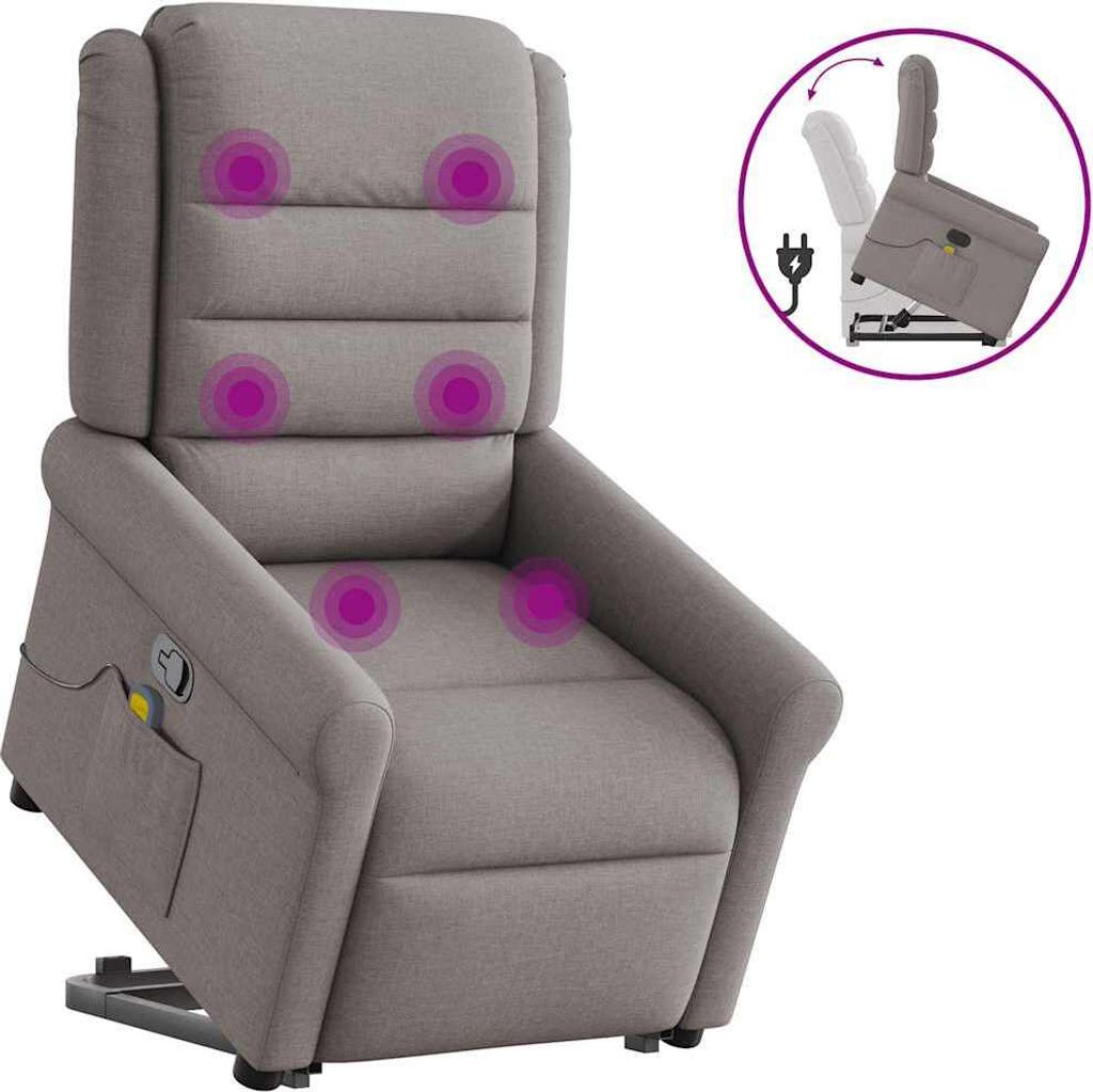 Schlichtes Massagesessel mit Aufstehhilfe Taupe Stoff - TV Sessel & Relaxsessel Design 2024 6089