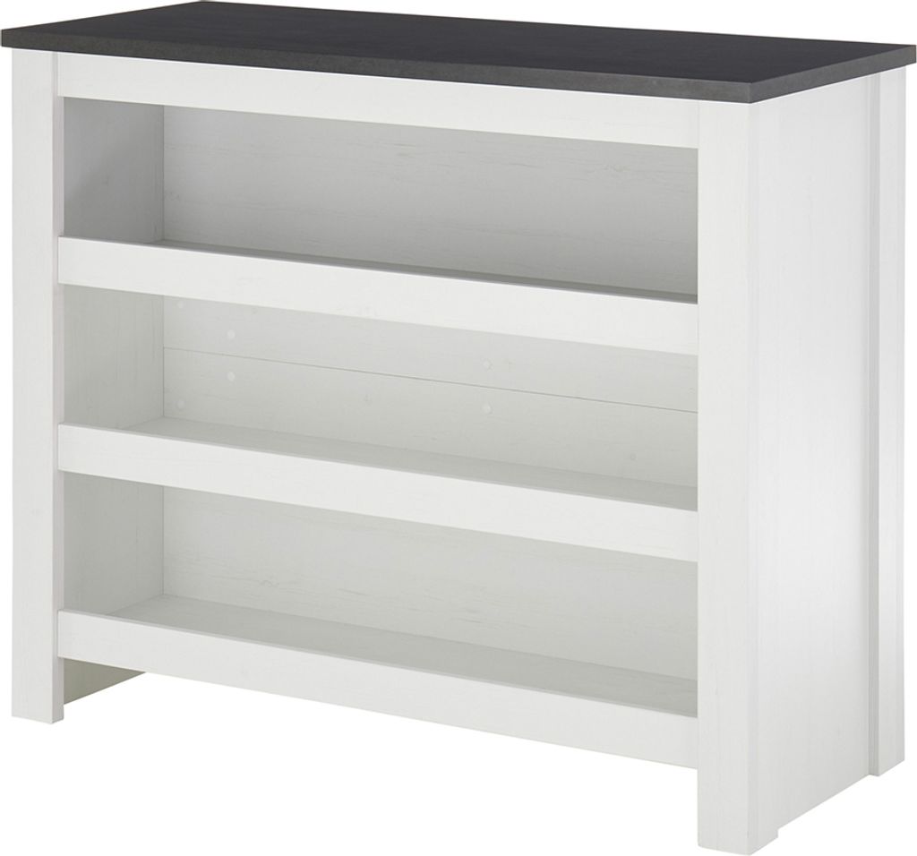 Küchentheke ca. 130 cm breit SHELTON-61 in Pinie weiß Nb. mit anthrazit, B/H/T ca. 130/106/52 cm