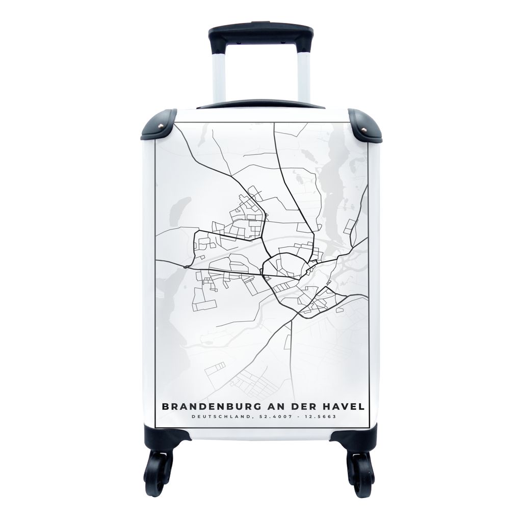 MuchoWow Koffer Handgepäck Trolley Rollkoffer Kleine Reisekoffer mit 4 Rollen - Brandenburg an der Havel - Karte - Stadtplan - Cabin Size < 55x4...