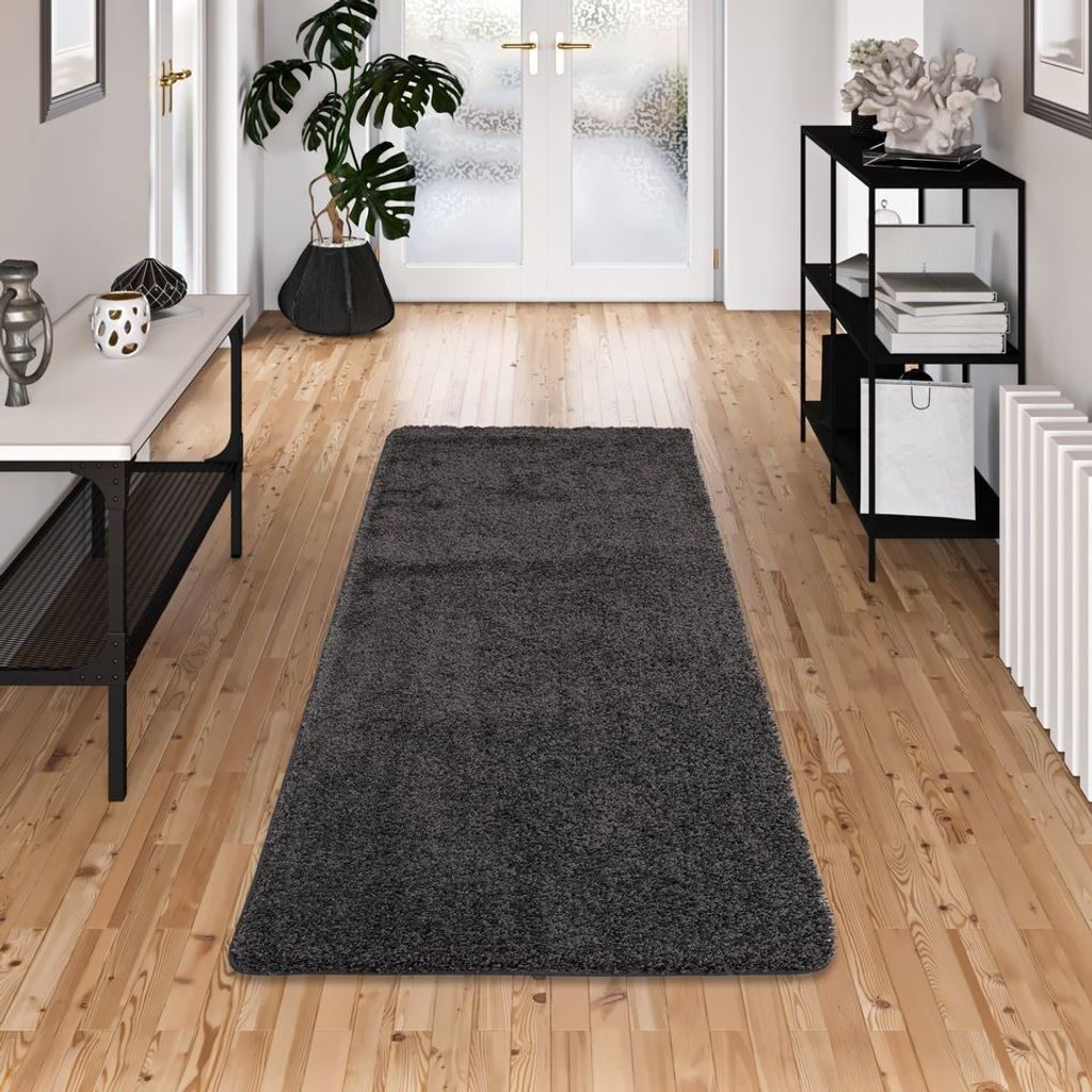 Luxus Läufer Hochflor Langflor Teppich Milano Anthrazit, Größe:80x240 cm