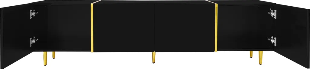 Banc TV moderne de 170 cm en MDF noir et doré, buffet bas de salon
