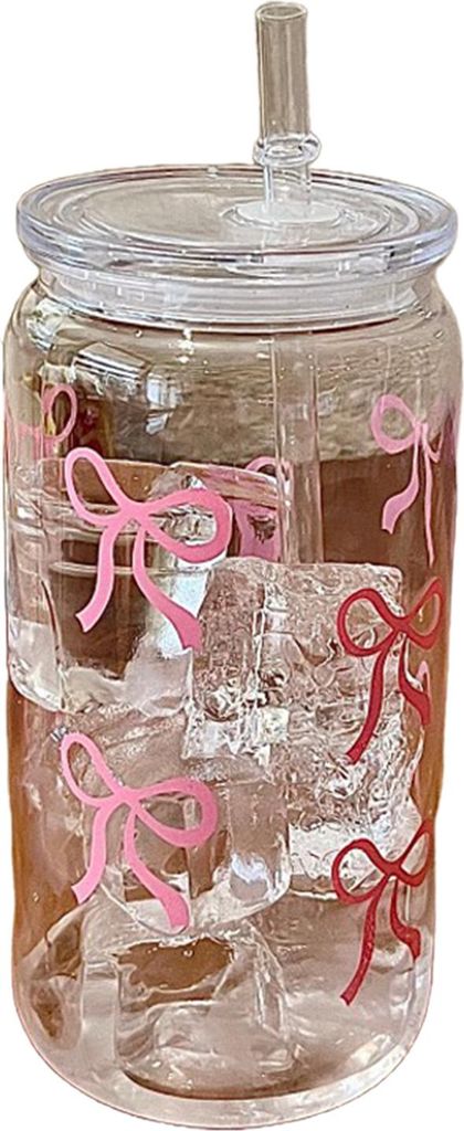 Wasserbecher, niedliche Wasserflasche in Einmachglasform mit Schleifendruck, 500 ml, BPA-frei, wiederverwendbar, für Kaffeesaft