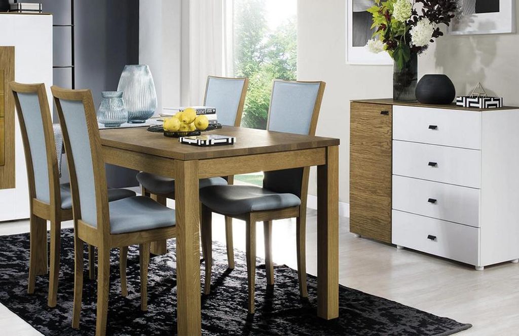 Esszimmer Modern Set Esstisch + 4x Stühle Designer s Kommode