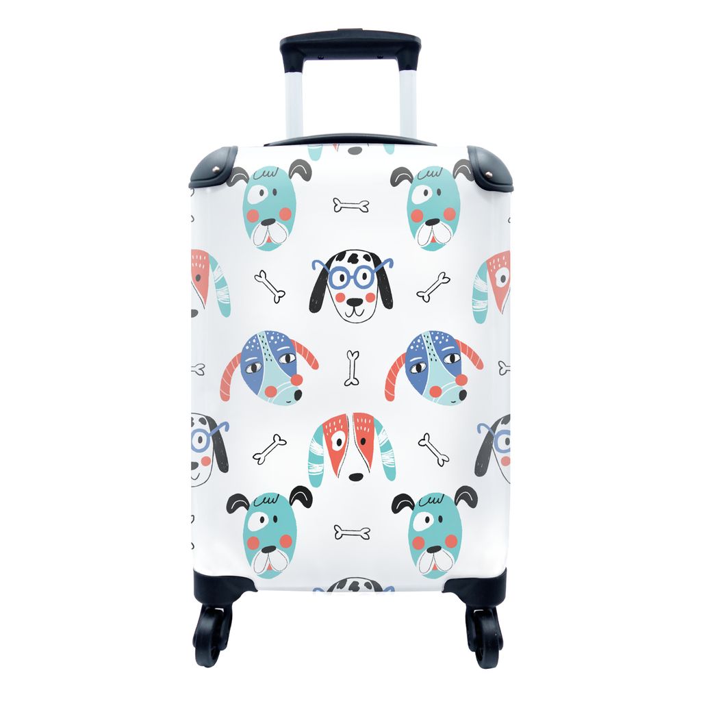 MuchoWow Koffer Handgepäck Trolley Rollkoffer Kleine Reisekoffer mit 4 Rollen - Jungen - Muster - Hund - Cabin Size < 55x40x23 cm & 55x40x20 cm ...