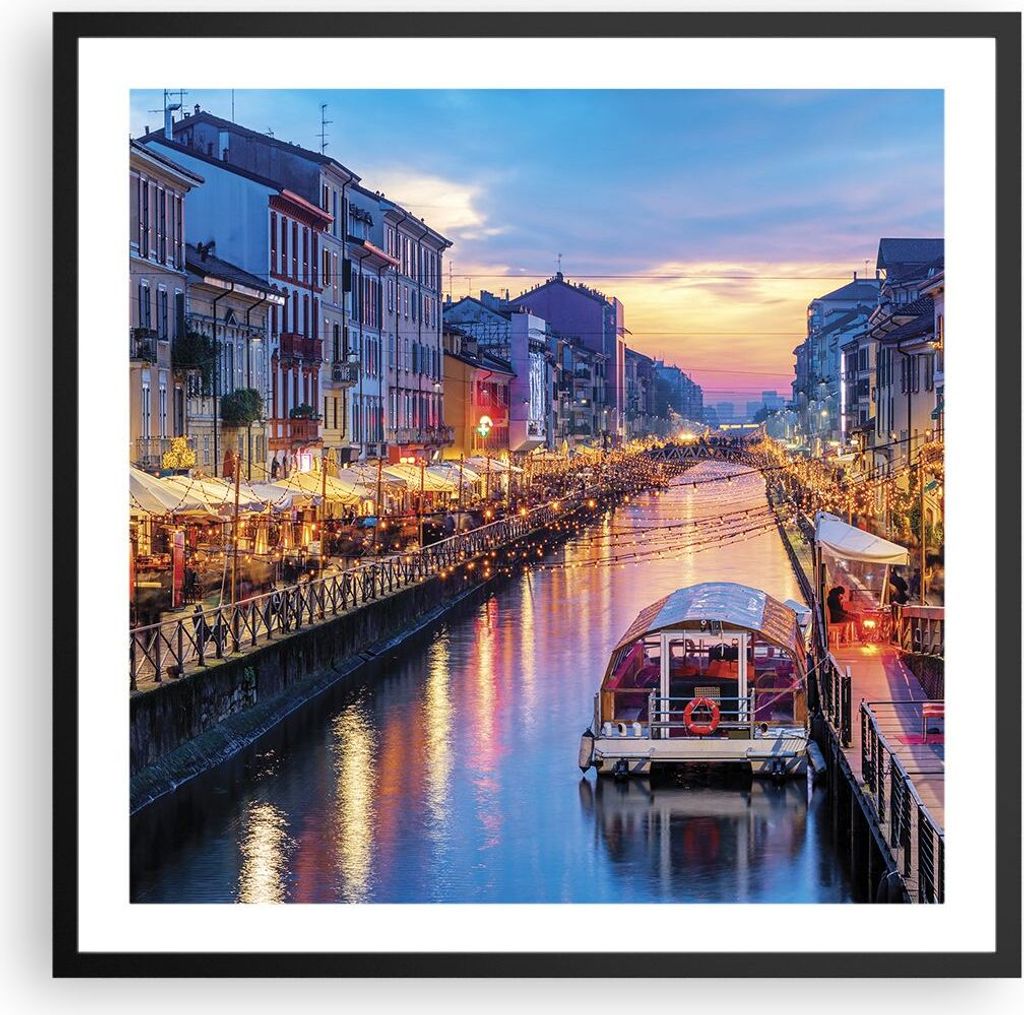 Gerahmtes Poster - Schwarzer Rahmen - Kanal Grande Abend - 60x60 cm - Wand Bild - Wanddeko - Wandbilder - Kunstposter - Wandposter - Bilderrahmen -...