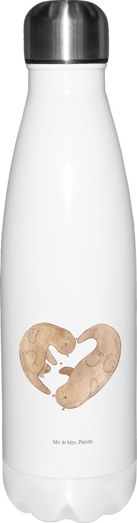 Mr. & Mrs. Panda Wasserflasche Otter Herz - Weiß - Geschenk, Verlobung, Trinkflasche, thermo, trinkflaschen, flasche aus edelstahl, Thermos, Liebe...