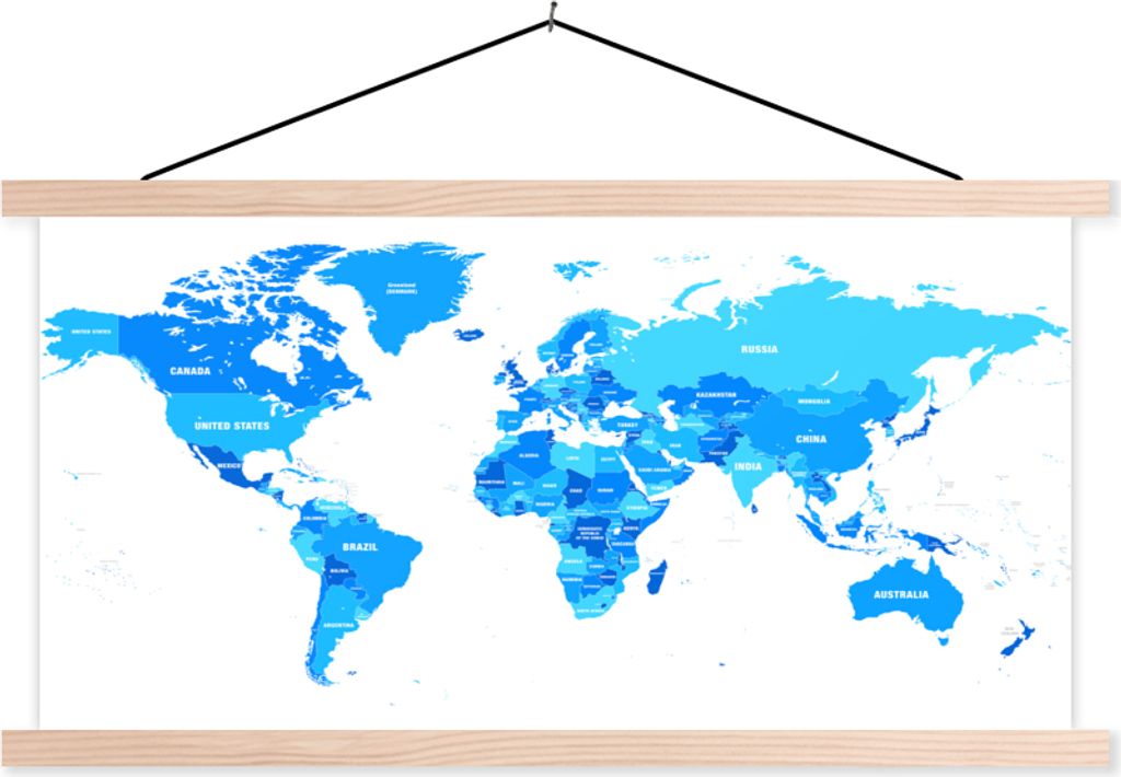 MuchoWow® Textilposter Weltkarte - Blau - Buchstaben 120x60 Produktbild 