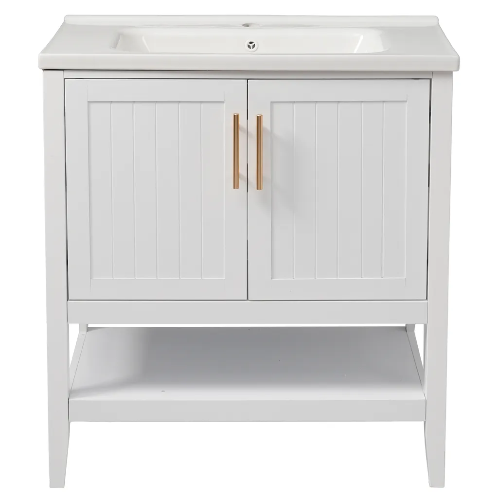 Meuble salle de bain 80cm anti-humidité avec vasque céramique blanche durable