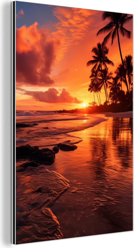 MuchoWow Wanddekoration Metall Metallbild Wandkunst 20x30 cm Sonnenuntergang - Palmen - Strand - Meer - Horizont MuchoWow Aluminium Gemälde - Alu ...