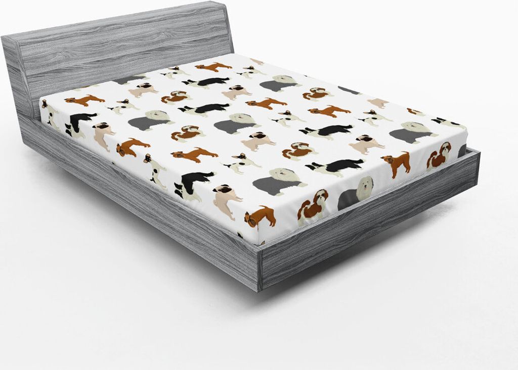 ABAKUHAUS Hunde Spannbetttuch, Cartoon Illustrated Haustier Zusammensetzung wie Möpse Terrier Schaferhunde Eckzähne, 120 x 190 cm, Mehrfarbig