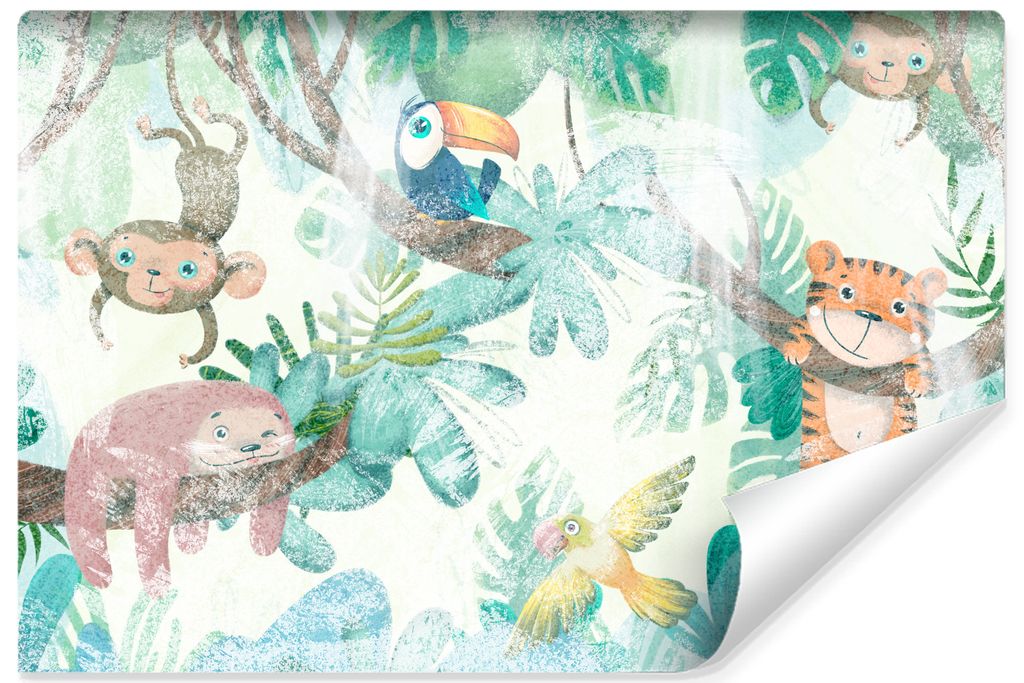 Muralo Vlies Fototapete für Kinder wilde TIERE tropische Pflanzen Br. 360cm x Hö. 240cm