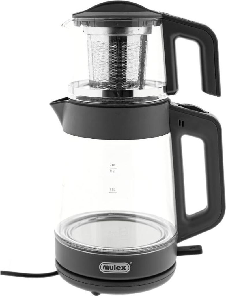 Mulex Tee Express 2-in-1 Teekocher & Wasserkocher aus Glas - 1L + 2L - Grau
