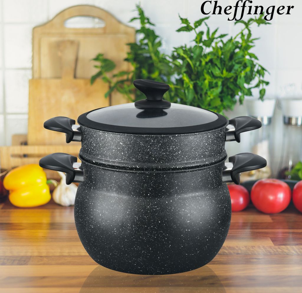 Couscoussier En Marbre Cheffinger 8L - Compatible Induction - Casserole Vapeur Avec Insert Et Couvercle - 2