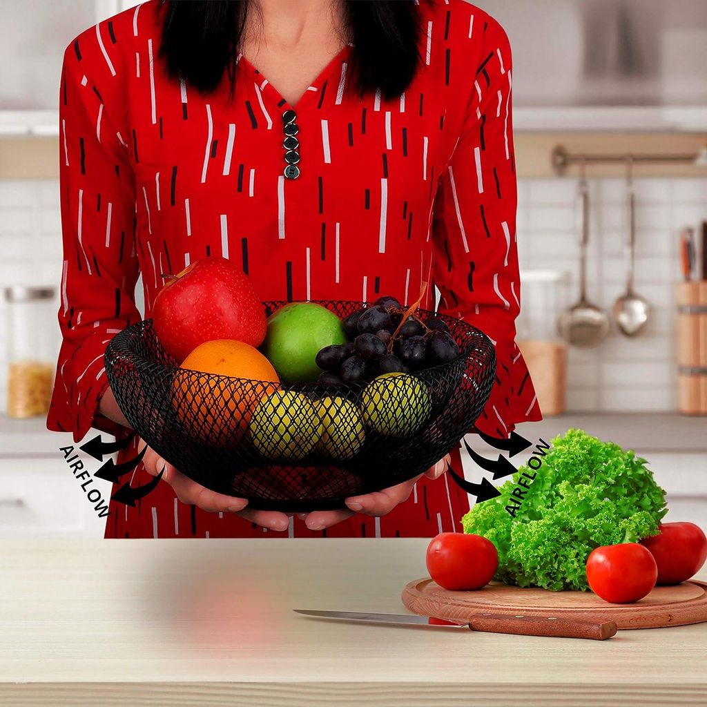 Früchtekorb, schwarz, Obstschale, Metall, 24 cm, Schale, schwarz, metallener Korb, dekorative Schale, modern, Obstkorb, Drahtkorb, rund, für Obst...