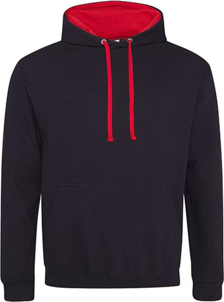 Just Hoods JH003 | Varsity Herren Hoodie / Kaputzenpullover - Farbe: Jet Black/Fire Red - Größe: L