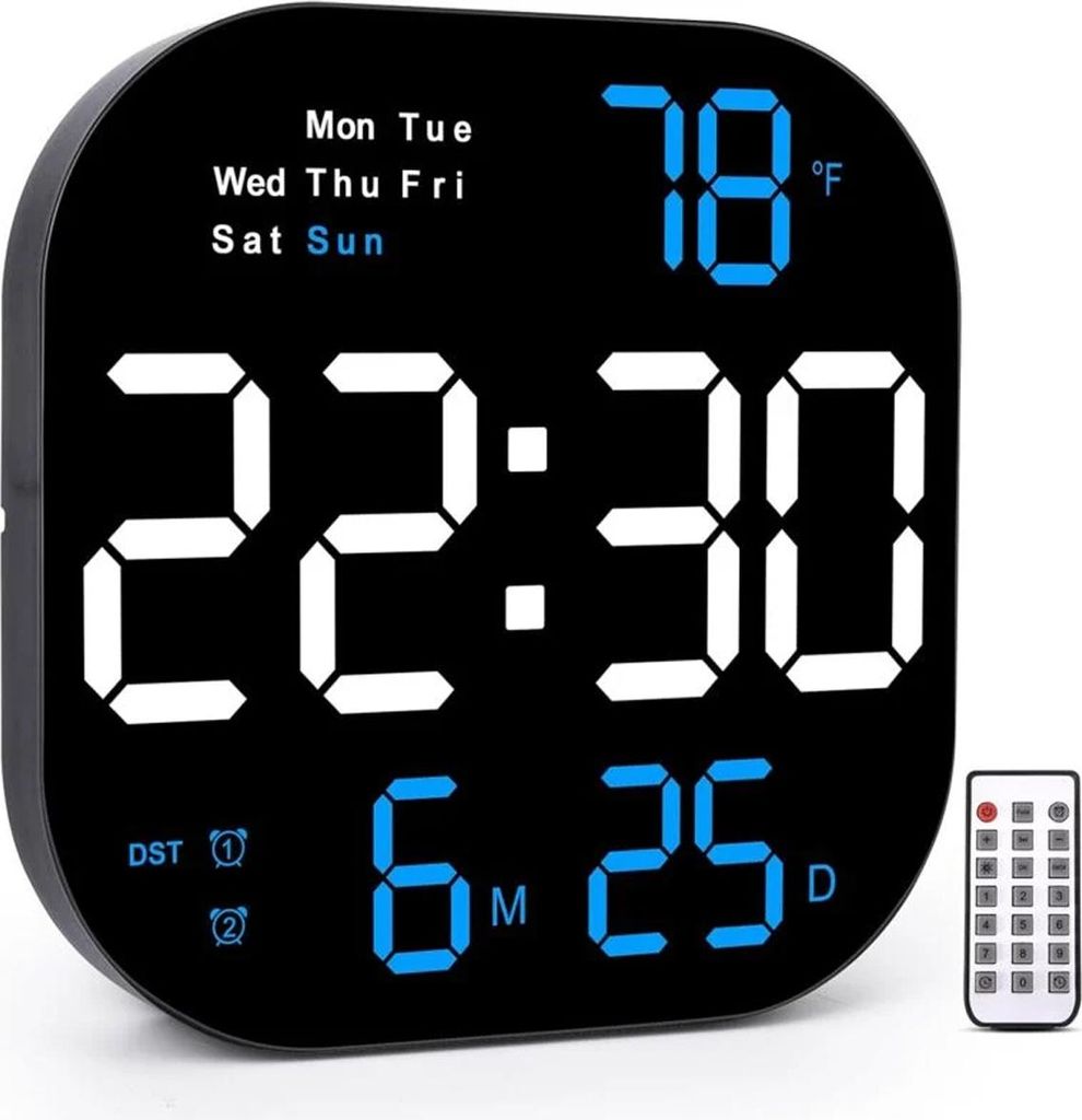 Große digitale Wanduhr, 10,55-Zoll-LED-Display, automatischer Helligkeitsdimmer, große Uhr mit Fernbedienung, quadratischer Wecker für die Wohnz...