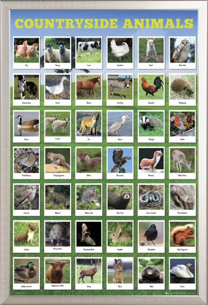Poster Animaux de la Campagne Cadre Aluminium Argenté Shinsuke Anti-Casse