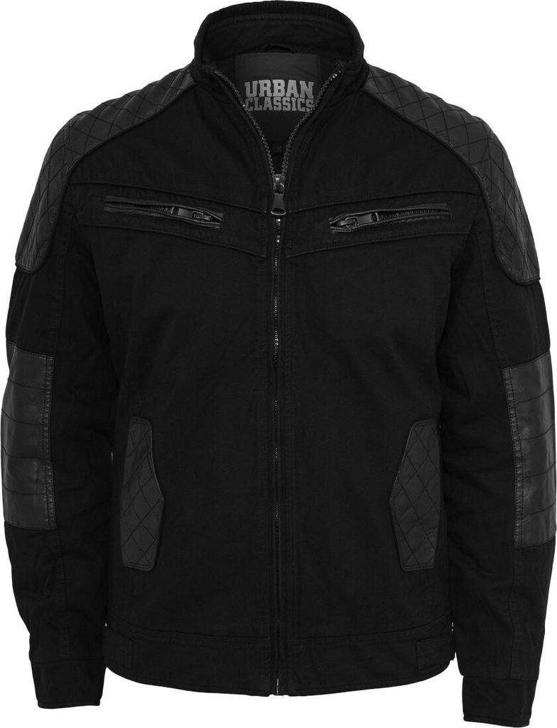 Urban Classics Baumwolle Leathermix Racer Jacket, Größe: S; Farbe: Black