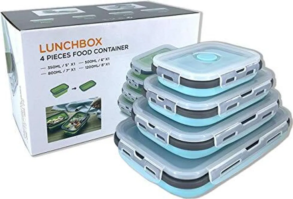 Coperchio Contenitore Silicone Microonde Set 4 Pezzi Blu-Grigio