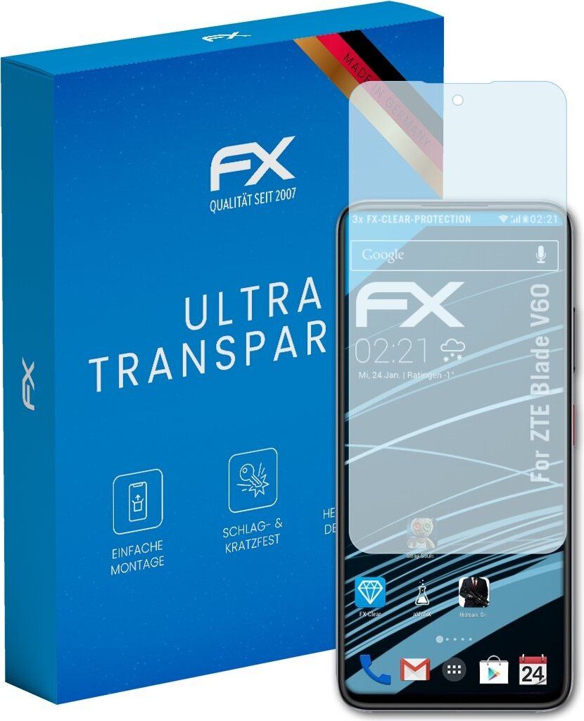 atFoliX FX-Clear 3x Schutzfolie kompatibel mit ZTE Blade V60 Displayschutzfolie