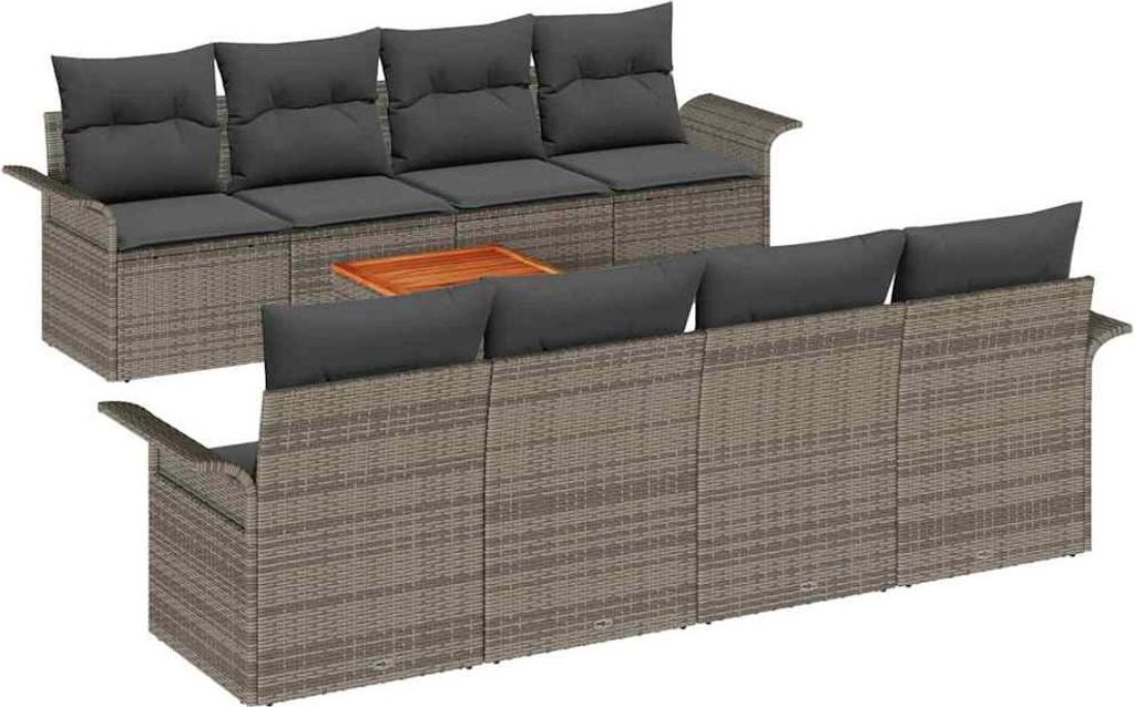 vidaXL Gartensofa-set mit Speicher 9 pcs Grau Poly-Rattan