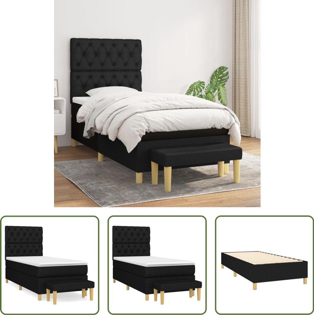 The Living Store Boxspringbett mit Matratze Schwarz 80x200 cm Stoff