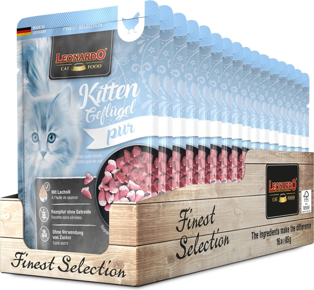 LEONARDO Kitten volaille avec huile de saumon 16x 85g Image du produit 