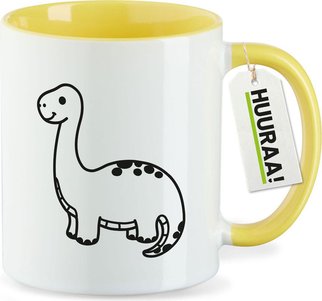Huuraa Kaffeetasse Brontosaurus Dinosaurier 330ml Gelb Keramik Kaffeebecher Geschenkidee
