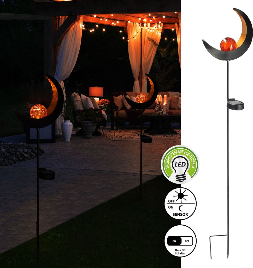 Gartenstecker Solar "Moon" aus Eisen mit roter Glaskugel Gartendeko Stecker Gartenfigur