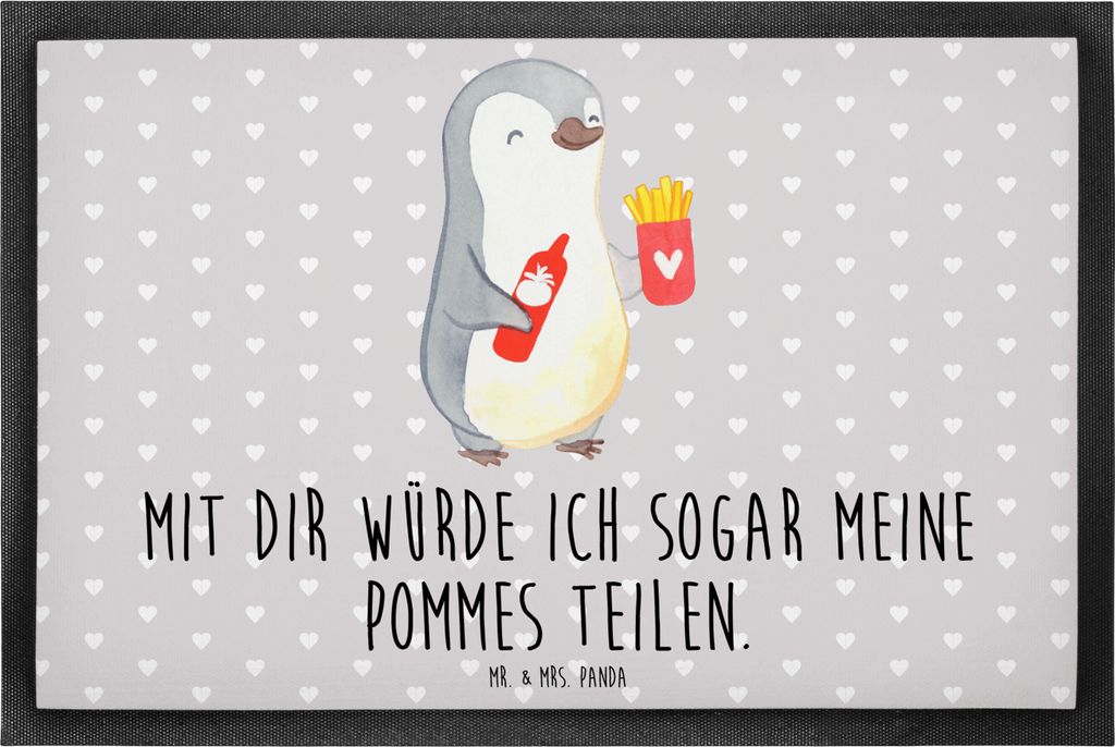 Mr. & Mrs. Panda fußmatte Pinguin Pommes 60 x 90 cm - Grau Pastell - Geschenk, Türvorleger, Freund, für Freundin, Frauen, Bodenvorleger, Schmutz...