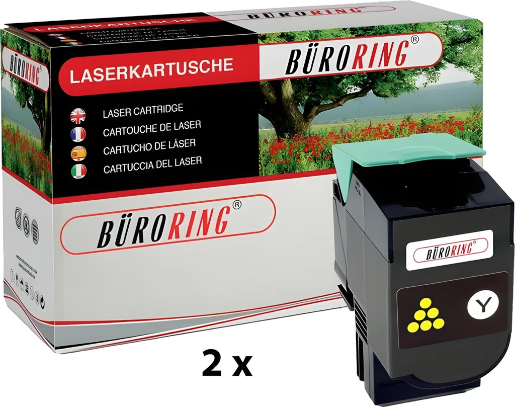 Lot de 2 toners laser jaune compatibles Lexmark 80C0X20 de 4000 pages