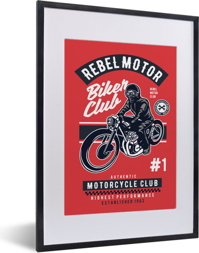 MuchoWow MuchoWow Gerahmtes Poster Motorrad - Mann - Kleidung - Vintage 30x40 cm - Poster mit zchwarzem Bilderrahmen - Wandposter Schlafzimmer