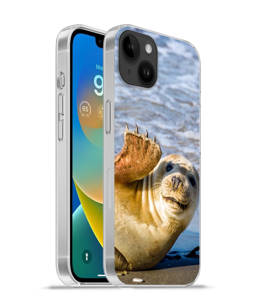MuchoWow Handyhülle Schutzhülle Hülle für Apple iPhone 14 Plus - Soft case Robbe - Lustig - Schaukel - Kinder - Jungen - Mädchen - Kind Sili...