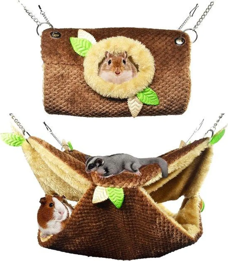 Refuge pour petits animaux - Hamac tunnel et maisonnette en coton doux