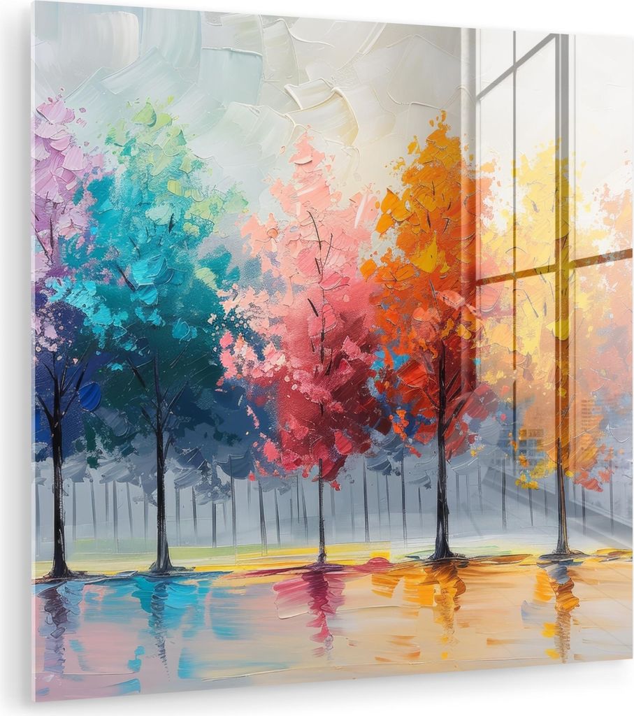 MuchoWow Glasbilder - Bilder auf Wandbild - Foto auf Glas Bäume - Farbenfroh - Natur - Abstrakt 20x20 cm Wanddekoration aus Glas - Acrylglasbild -...