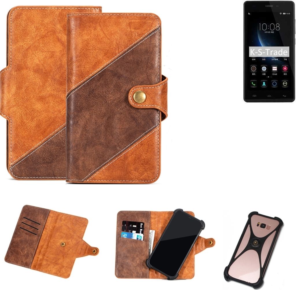 K-S-Trade Handy-Hülle Schutz-Hülle Bookstyle Case Wallet-Case kompatibel mit Doogee X5 Handy Cover Bumper Kantenschutz Smartphone dunkelbraun braun