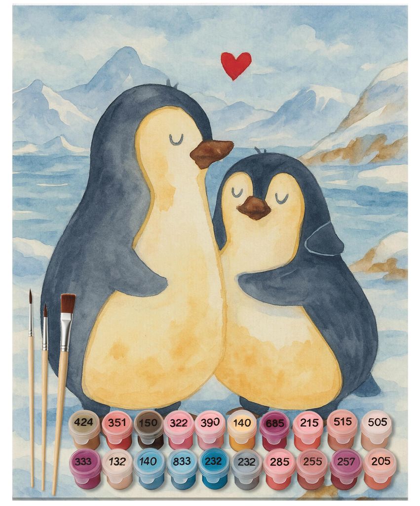 Mr. & Mrs. Panda Malen nach Zahlen Pinguin umarmen Design 40 x 50 cm Ohne Rahmen - Weiß - Geschenk, Verknallt, set, Umarmung, Verliebt, Hochzeit, ...