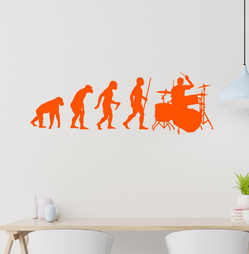 Evolution Schlagzeuger Wandtattoo Wandaufkleber Wall Sticker - Dekoration, Küche, Wohnzimmer, Schlafzimmer, Badezimmer