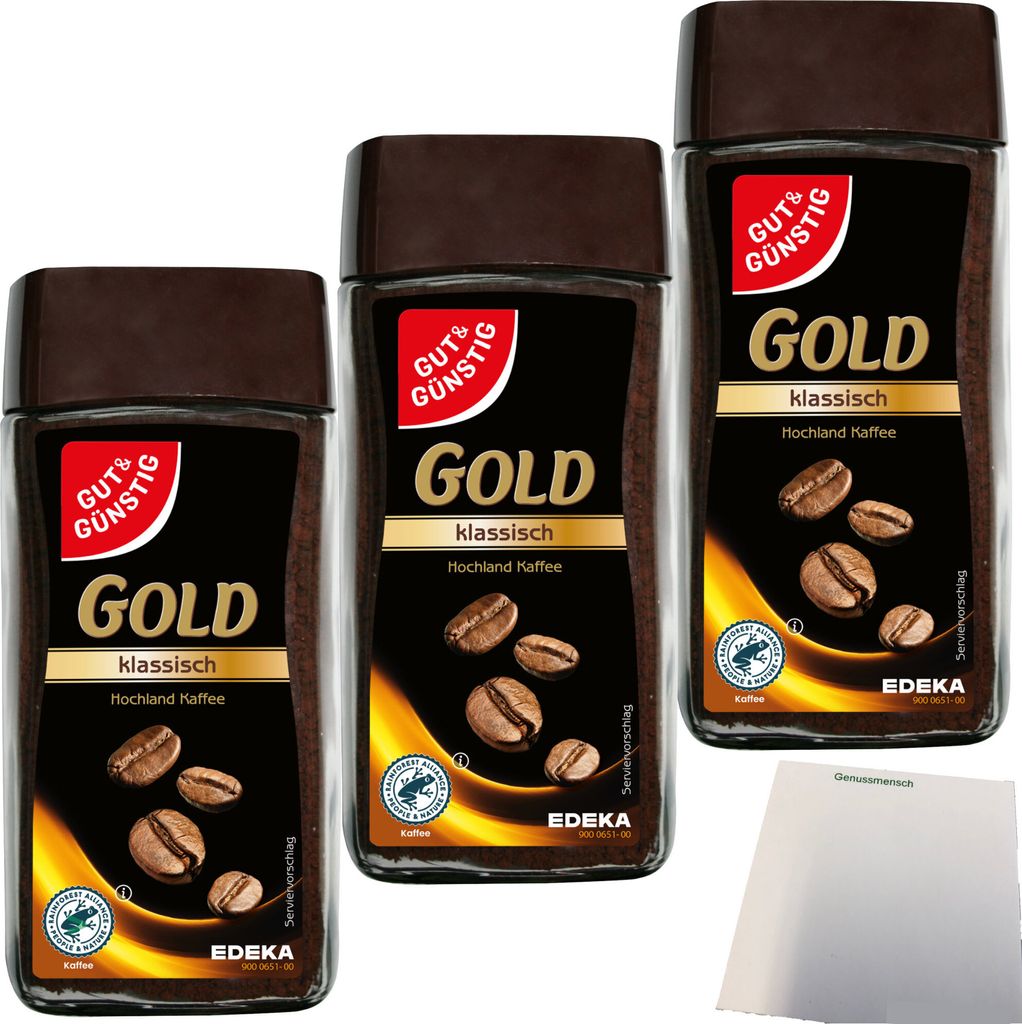 Gut & Günstig Gold löslicher Bohnenkaffee klassisch 3er Produktbild 