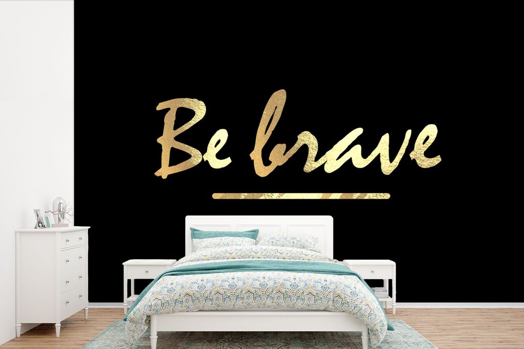 MuchoWow Fototapete für Wohnzimmer oder Schlafzimmer Wandtapete Vinyl Motivtapete Zitate - Gold - Schwarz - 420x280 cm - Zimmer für Kinder